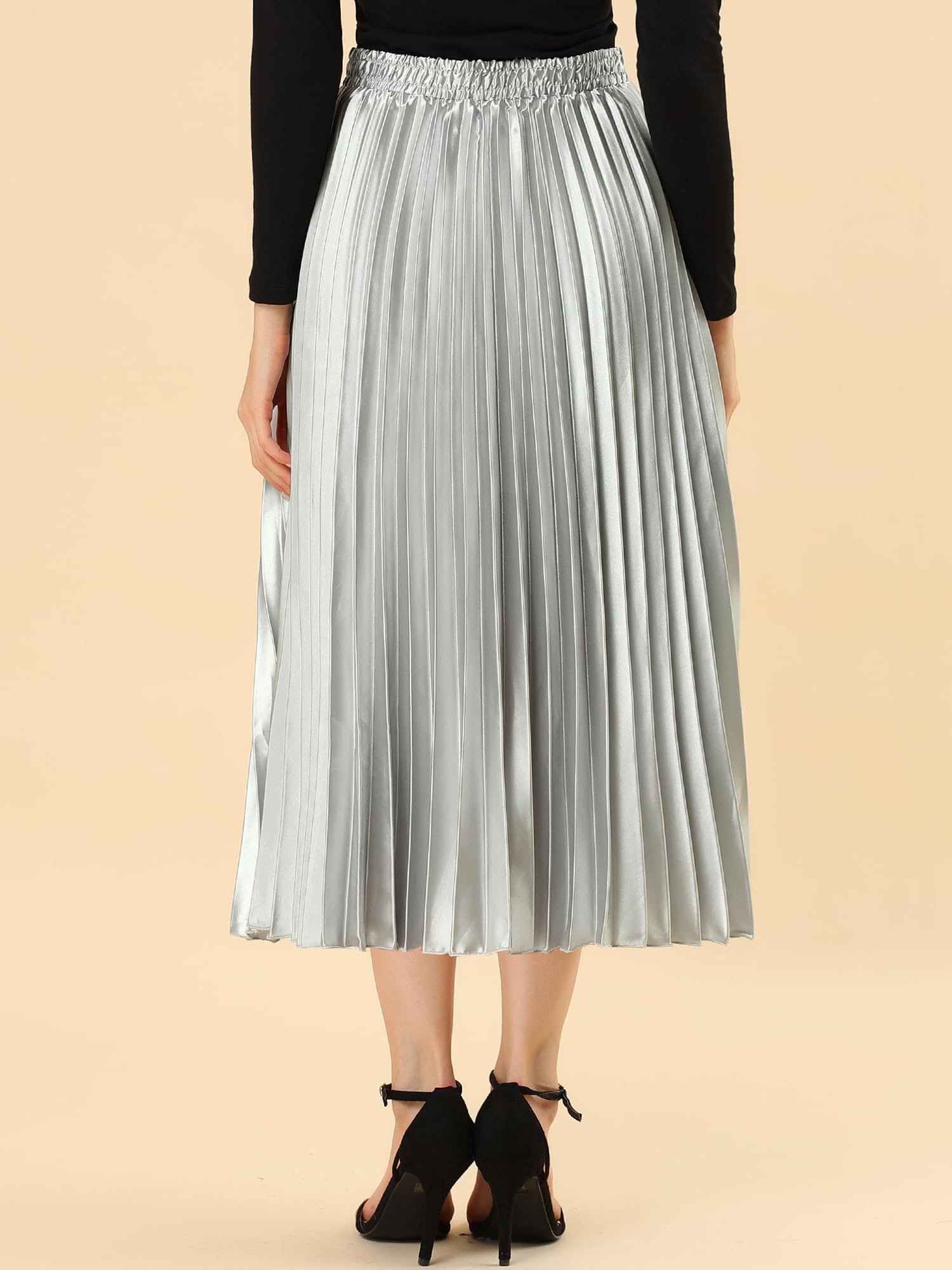 Allegra K Damen Pleated Midi Skirt Plissee