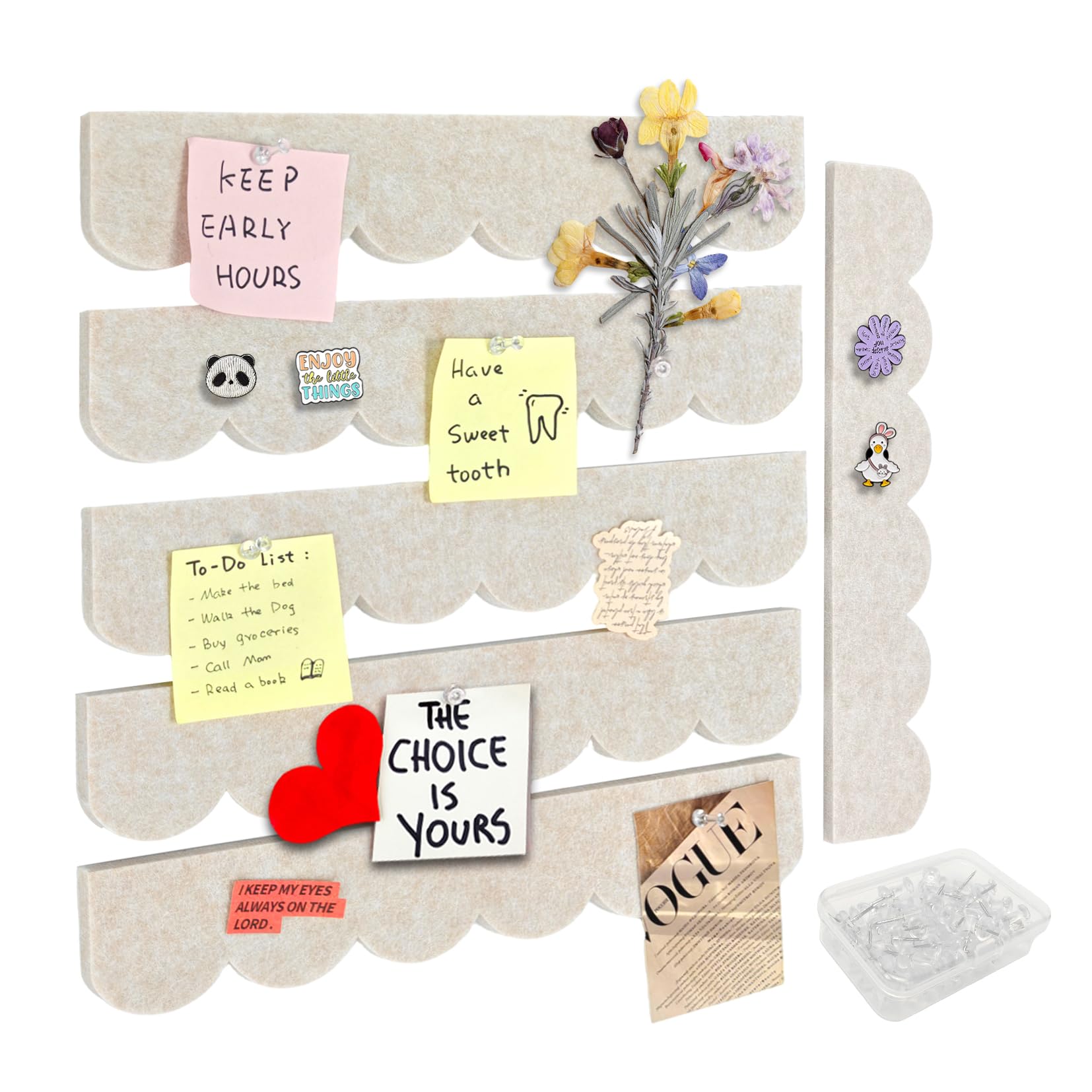 Umtiti 6 Pack 37 x 7 Adhesive Felt Bulletin Board Tiles with 50 Pins for Office Home Decor and DIY Classroom Use,Beige-6PCS+50D