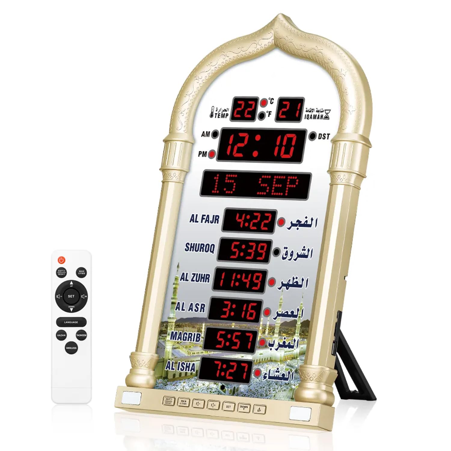 Orologio Azan Digitale, Sveglia con Preghiera a LED, Orari Athan di Oltre 6000 Città, con Promemoria Sonoro, Calendari Hijri E Gregoriano, per La Decorazione Dell'ufficio Domestico