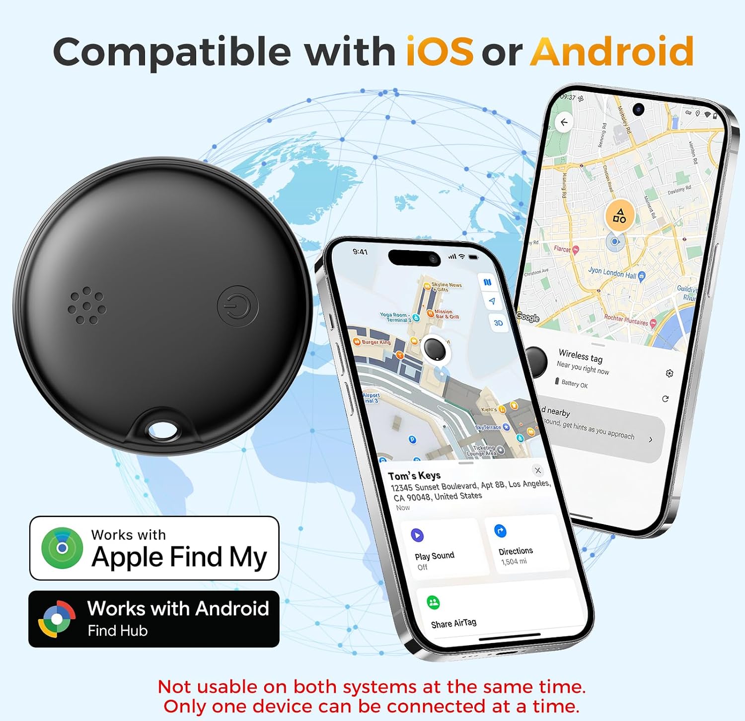 2026 Dual System Air Tracker 4 Pack, Bluetooth Item Locator Compatible with Apple Find My & Google Find Hub for iOS/Android, for Keys, Luggage, Suitcases (with 4 Silicone Cases + Straps + Tools)