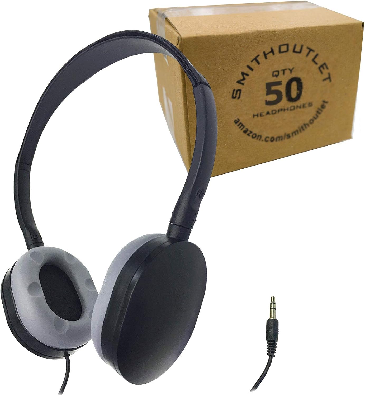 SmithOutlet 50 Pack Class Set Headphones in Bulk for School, Classroom, Student Testing, Library, Computer Labs | Model SG-ID55-50 Black | Wired 3.5 MM Jack Connectivity