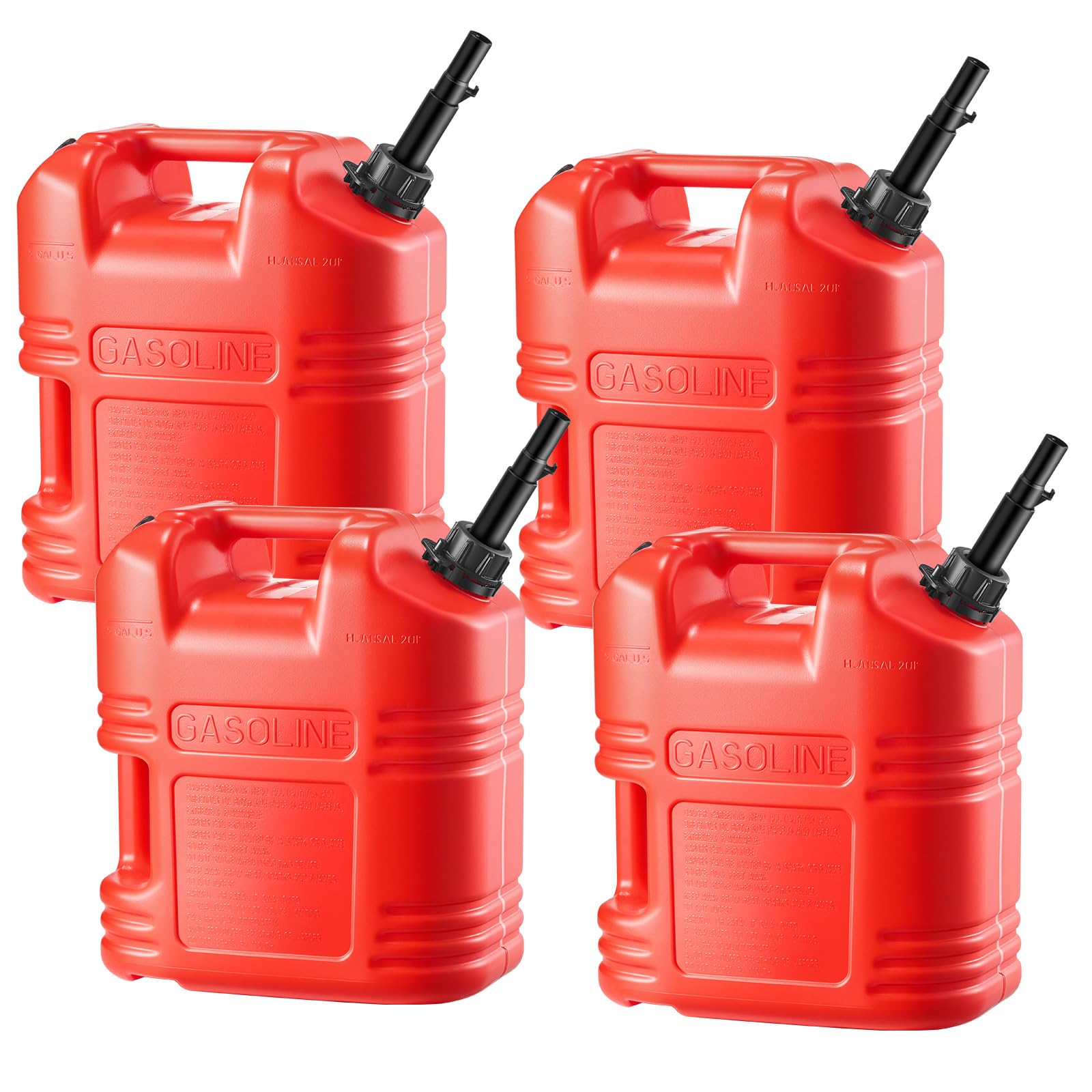 VEVOR Bidón de Gasolina de 19 L, Tanque de Combustible de HDPE y PP, con Pico y Escala, Caudal Máximo de 15 L/min, a Prueba de Fugas, para la Mayoría de Autos, Motocicletas, ATV, UTV, Rojo, 4 Piezas