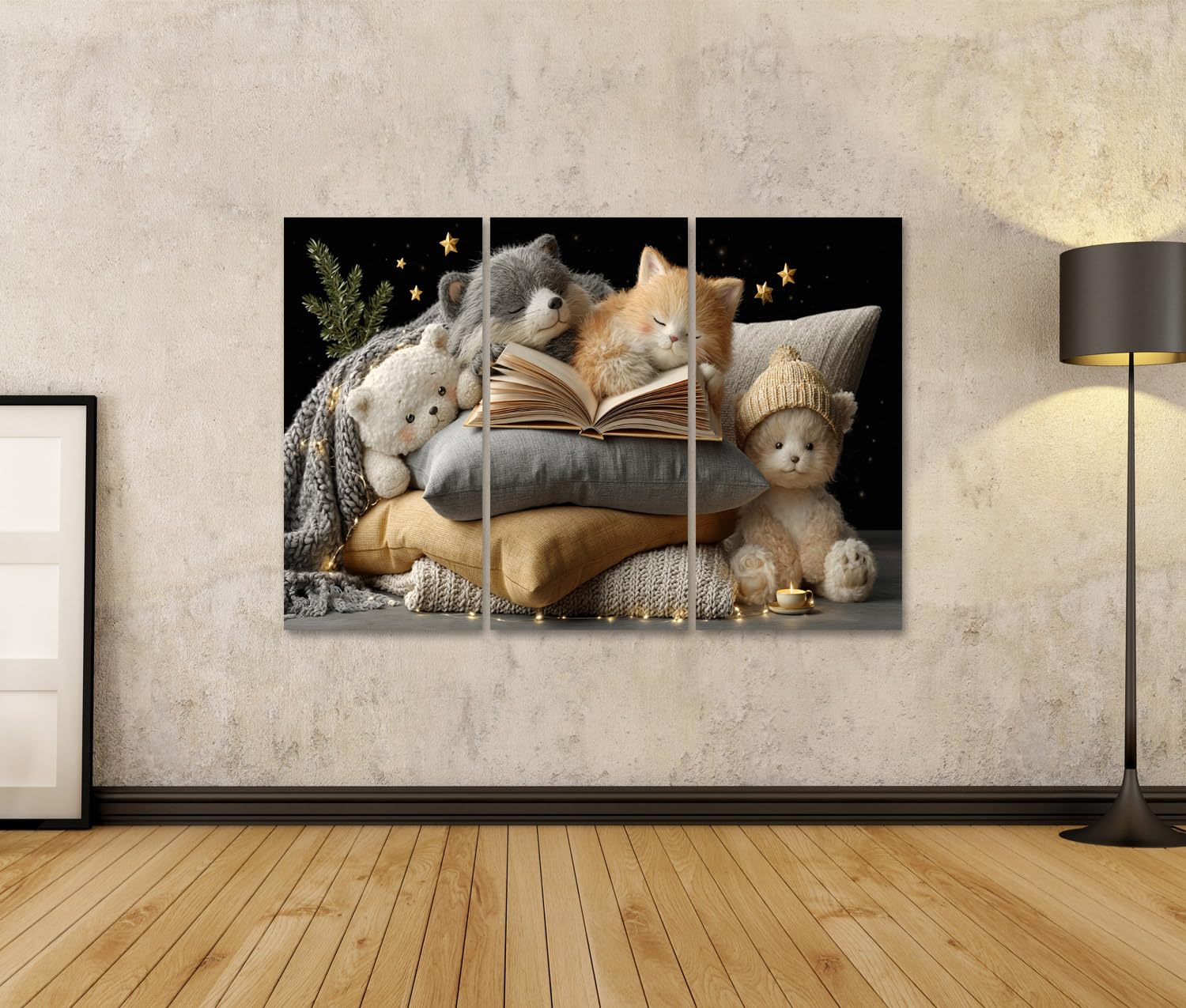 islandburner Cuadro sobre lienzo de ensueño libro de cuentos mural para habitación infantil para pequeños exploradores – 3 piezas