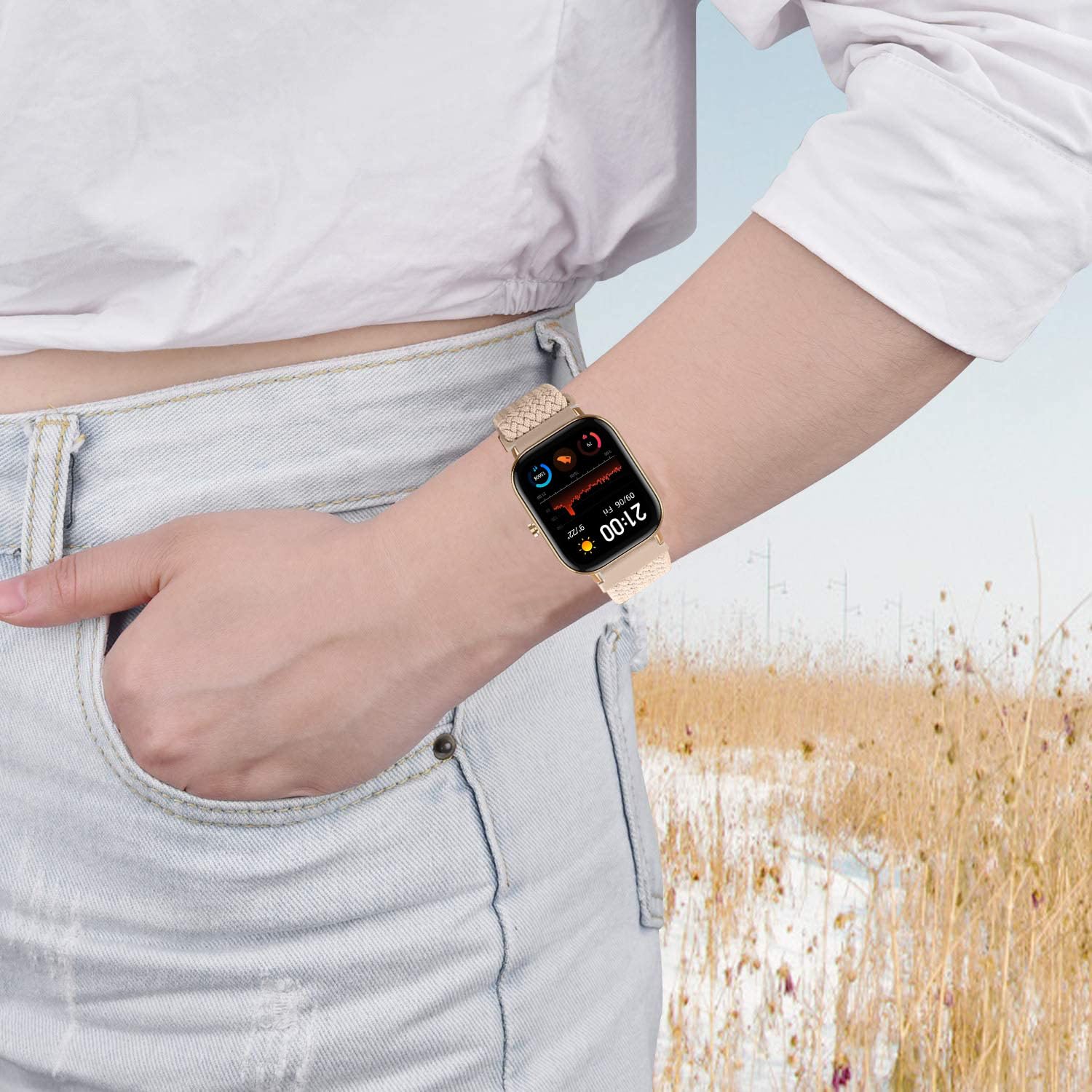 ViCRiOR Paquete de 3 correas de reloj elásticas trenzadas para Amazfit GTS/GTS 2/GTS 2e/GTS 2 Mini/GTS 3/GTS 4 Mini/GTS 4/GTR Mini, correa de nailon elástica para Bip 3/Bip 3 Pro/Bip U Pro/Bip Lite