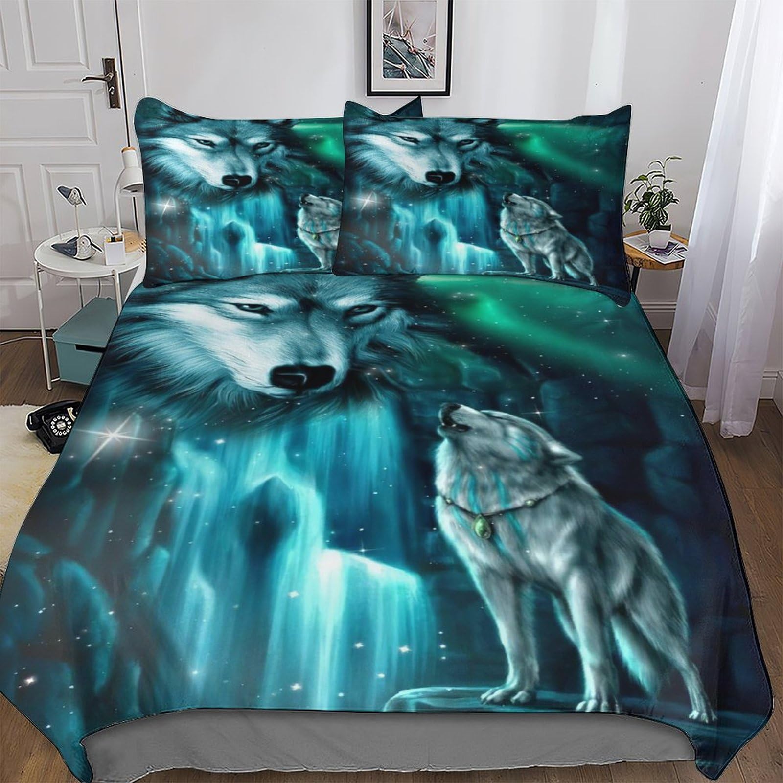 Dcccy Wolf-10 Wolf Duvet Cover Set Microfibre Soft Quilt Covers Easy Care Cover Bedding Sets With Pillowcase For Teen Adult Kids Double (200X200cm)