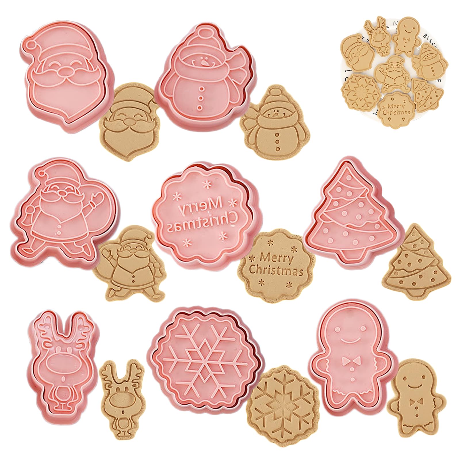 Honicemar 8 Pcs Christmas Cookie Cutters Biscuit Cutters for Baking 3D Cookie Cutters Shapes Christmas Mould for DIY Chocolate Cookie Fondant Pastry Cake Decoration