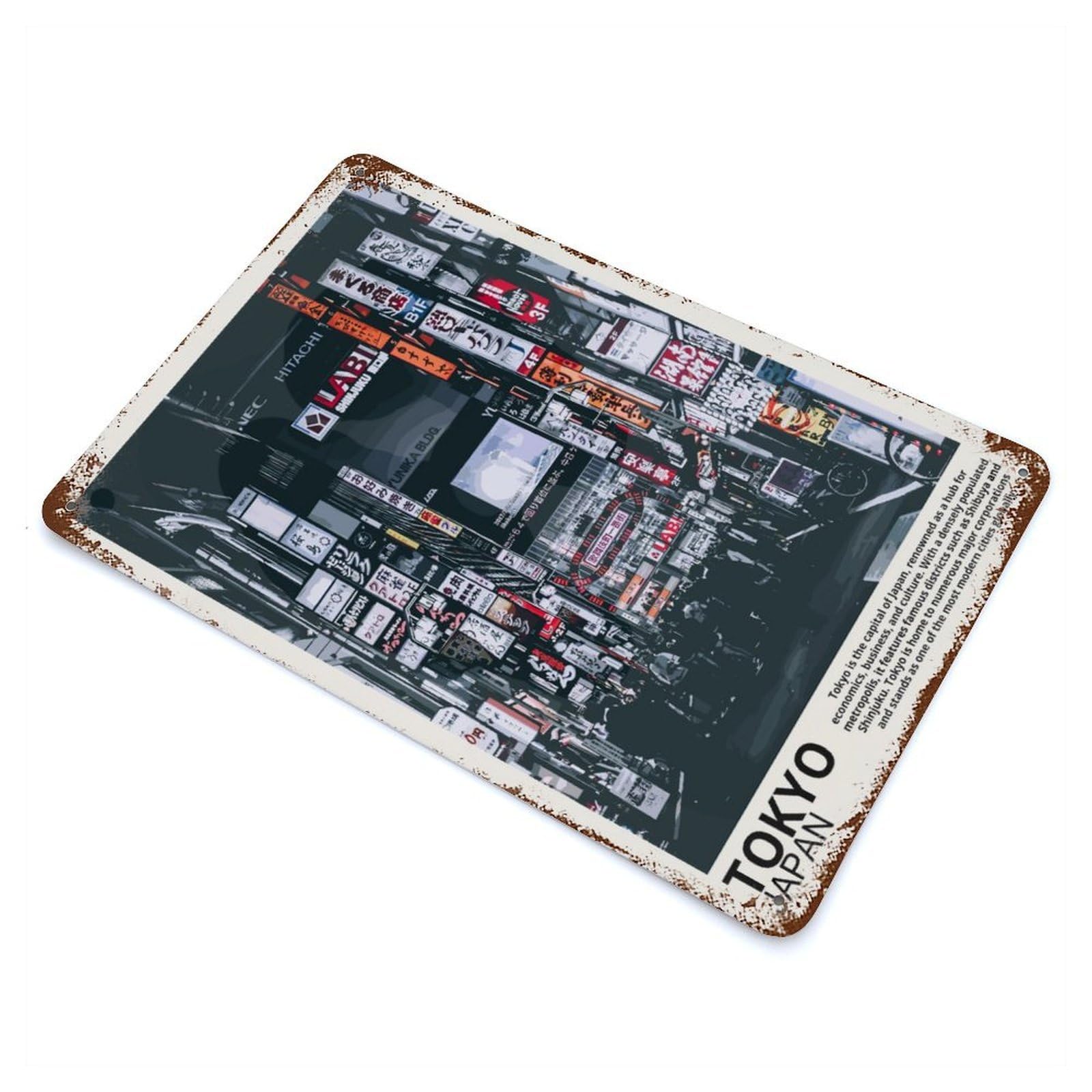 Tokyo Japan Vintage Rust Metal Sign 11.8"x7.9", Ideal for Basement, Hobby Room And Garage Decor