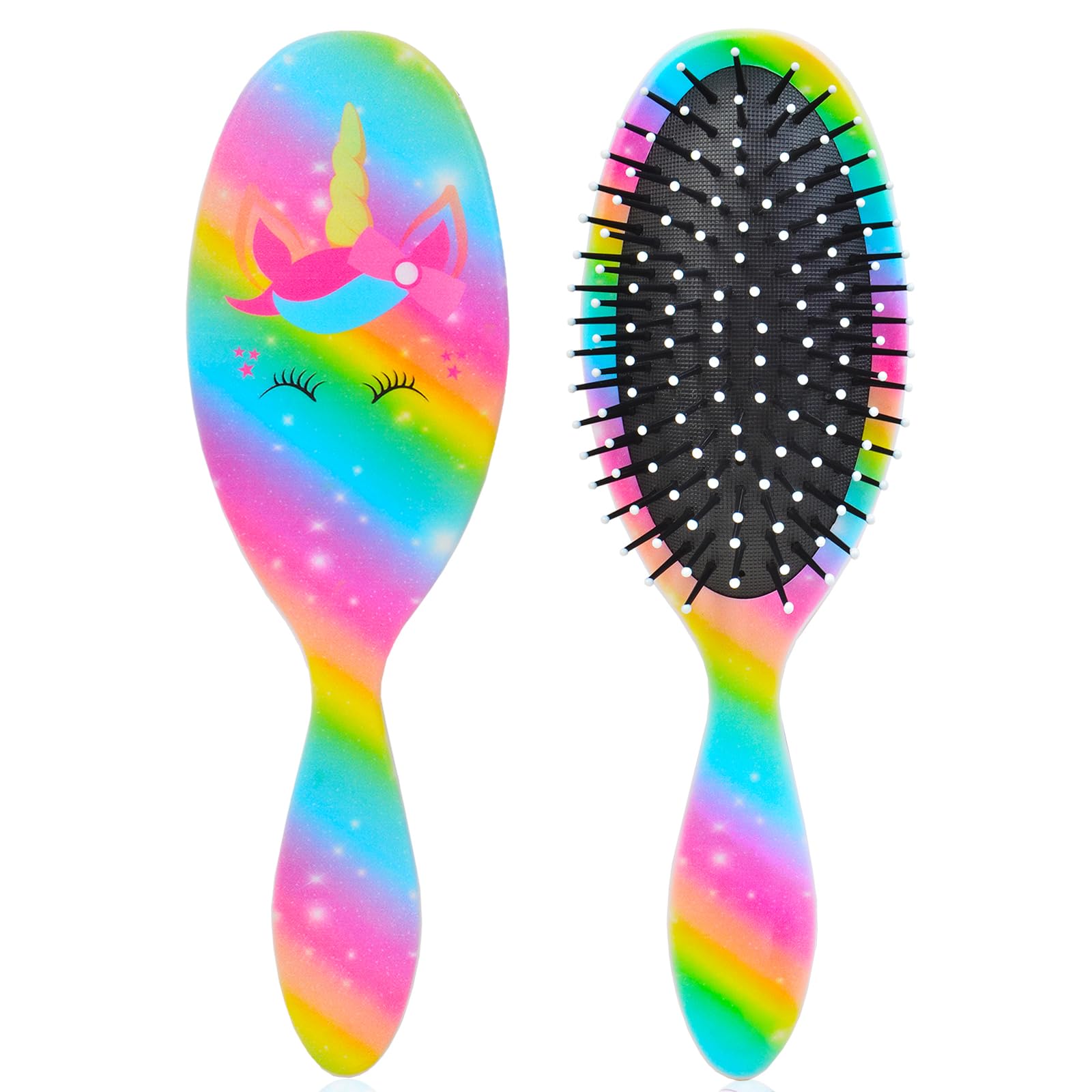 Girls Detangling Brush for Curly, Wet/Dry, Thick Hair - Pain-Free Brushing for Women (Rainbow Unicorn)