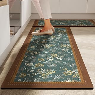 Kitchen Mat for Floor (Set of 2) - Soft Cushioned Anti-Fatigue Runner Rug for Joint Pain Relief | Waterproof & Oil-Proof Washable Standing Mat | Non-Slip Backing for Kitchen & Laundry