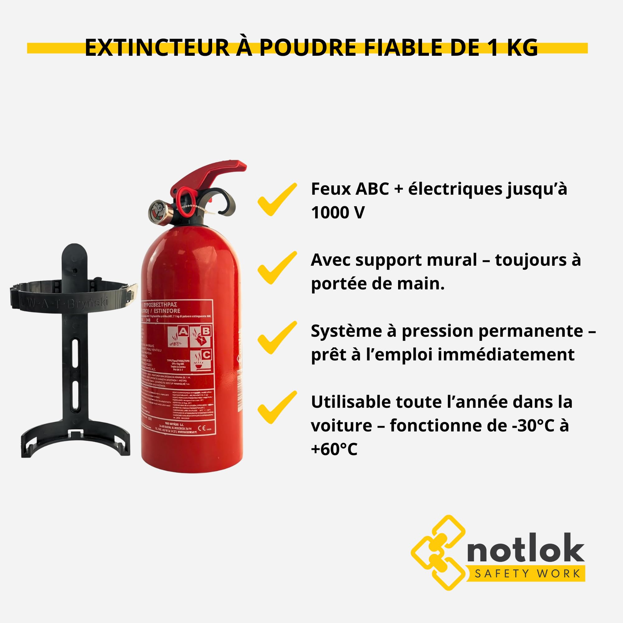EXTINCTEUR A POUDRE 01KG A MANOMETRE AYG ROUGE