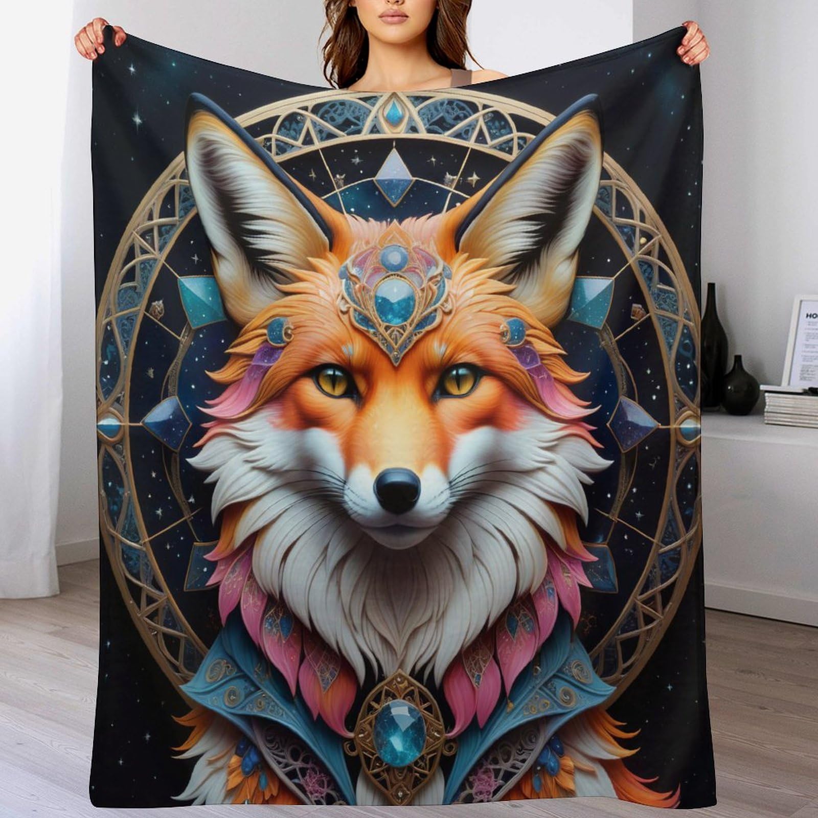Couverture flannel douce et chaude jeté de canapé renard moelleux