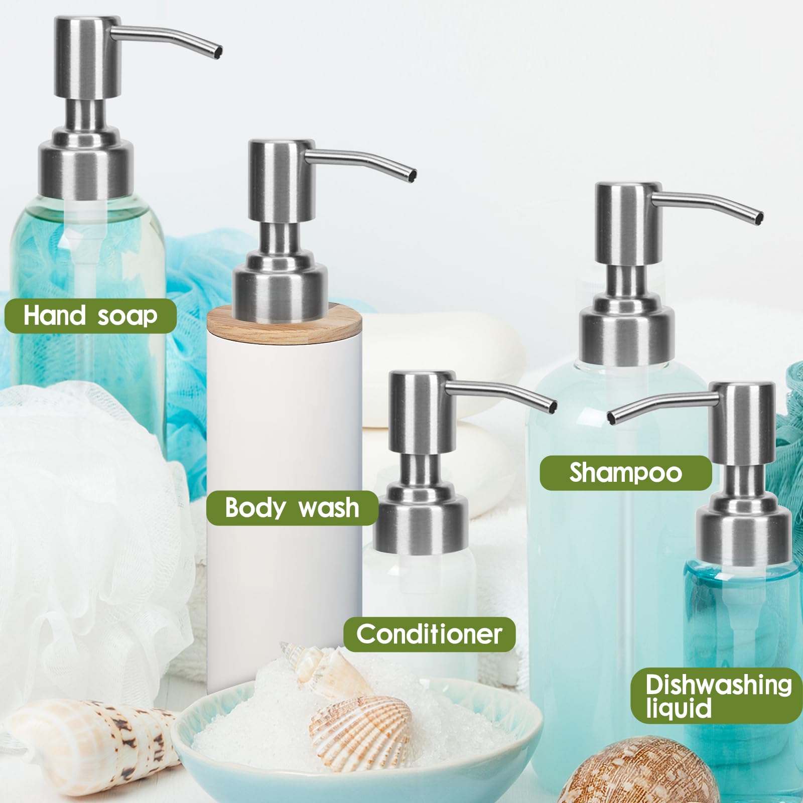 6 Pezzi Pompa Di Ricambio Per Dispenser Sapone Con Tubo 15cm - Teste Erogatrici In ABS Oro, Argento E Nero, Filetto 28mm, Antigoccia