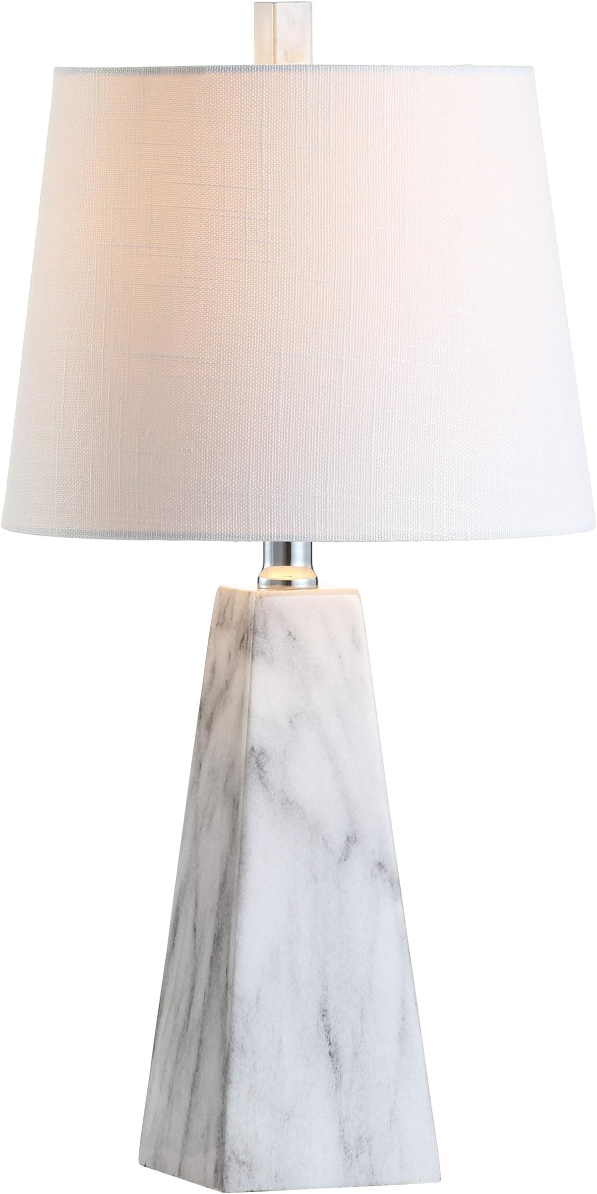20.5" White Marble Finish Modern Resin Table Lamp for Bedroom Living Room, Contemporary Faceted Bedside Lamp with White Linen Shade, LED Bulb Included JYL1037A