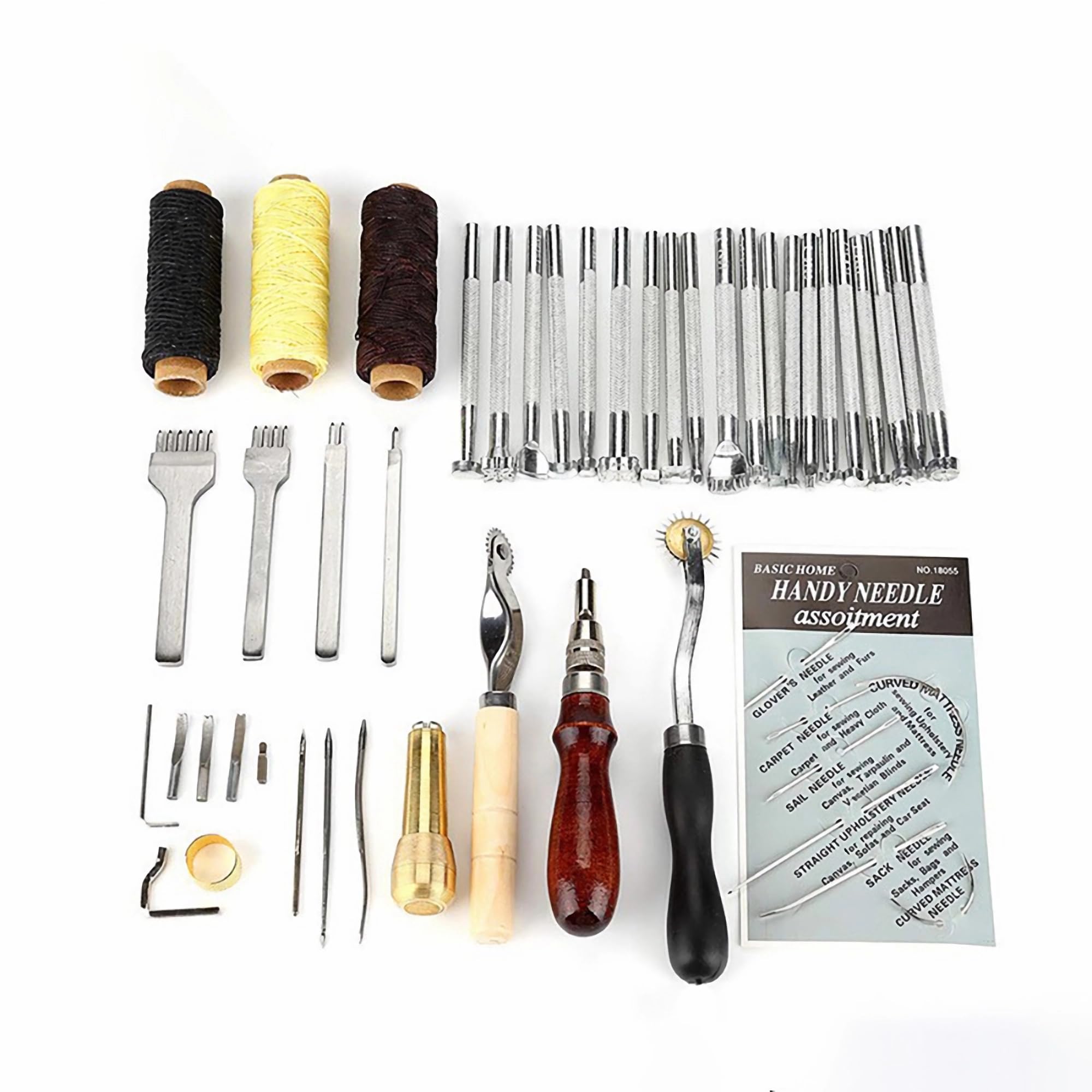 Groover - Kit de costura de cuero de 48 piezas, punzón de rueda de trazado, agujas de punzón de costura, hilo de cera, herramientas prácticas de artesanía de cuero para principiantes