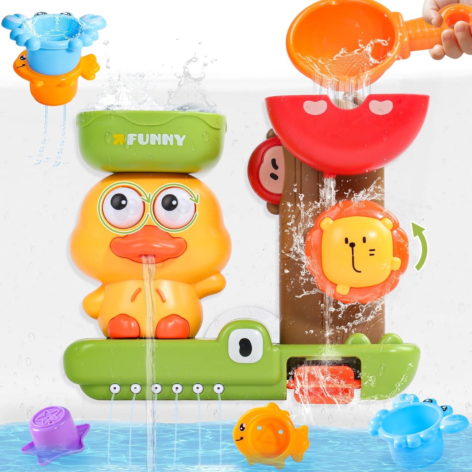 baby bath toys for kids ages 1-3 interactive toddler bath toys mold free duck sensory bathtub water shower toys with 3 stacking cups for 12+ months boys girls christmas birthday gifts