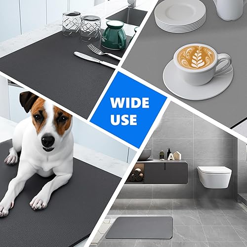 Miniatura 2 de Tapete de secado de platos de café para encimera de cocina, gris claro de 16 x 24 pulgadas, resistente al calor con parte trasera de goma