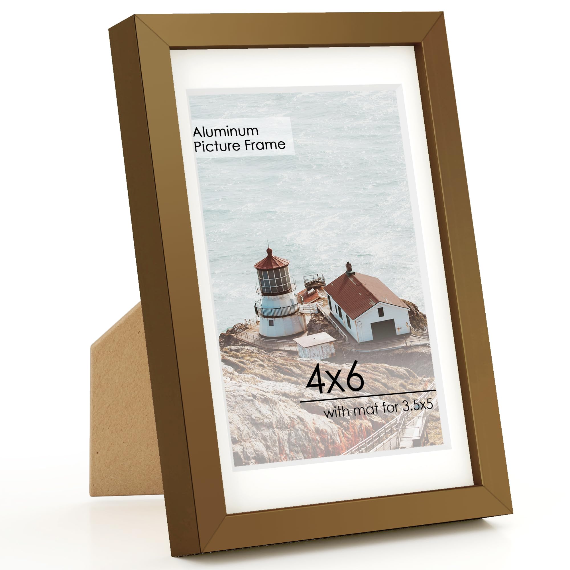 FLYJOE 4x6inch Picture Frame | Metal 4x6 Frame With Mat For 3.5x5 | 4 x 6 Aluminum Photo Frame | Plexiglass And Hanging Hardware Included | 4 By 6 Picture Frame | Bronze — image 1