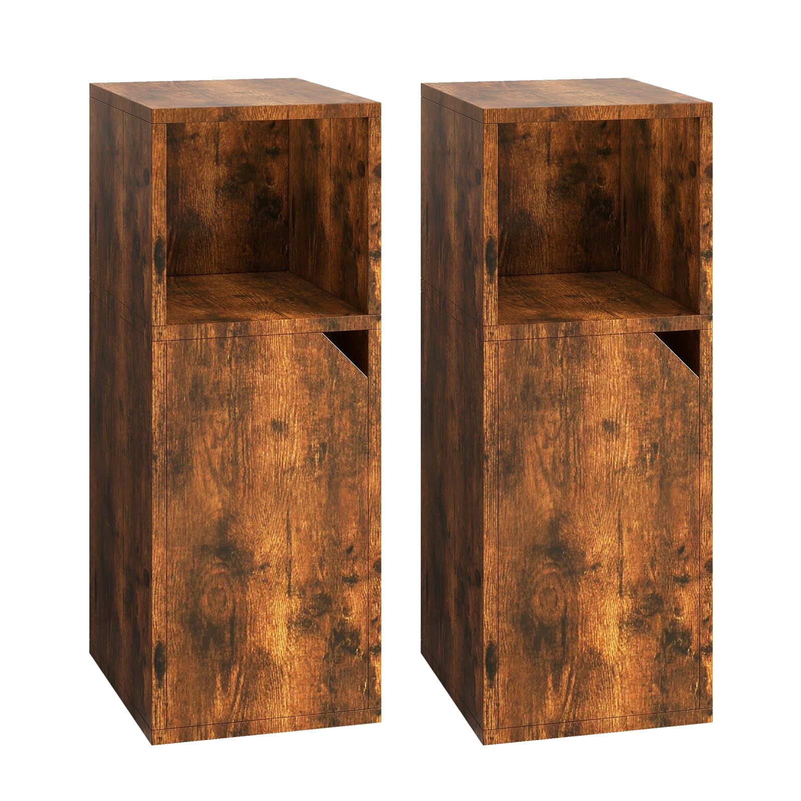 YMYNY Mesita de Noche Estrecha, Juego de 2, Mesa Auxiliar, Mesilla de Noche, Compartimento Abierto, Estante Ajustable, 24 x 29 x 62 cm, de Madera, para Dormitorio, Salón, Marrón Rústica HST016H-2