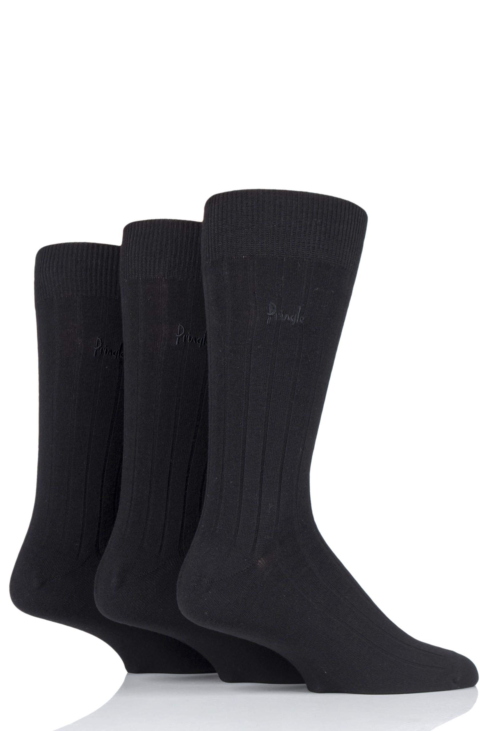 Pringle Men’s Laird Ribbed Cotton Trouser Socks, Plain Rib Socks for Business and Casualwear, Assorted Colour Options, Socks for Him, Multipack of 3 Pairs