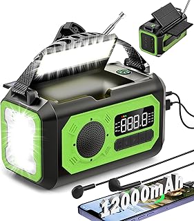 2023 Newest Weather Radio,12000mAh AM/FM/NOAA Weather Radio, Emergency Hand Crank Radio,Multi-Function Solar Radio,2 Solar Panels,USB Type-C Charging,Torch & LED Reading Lamp,SOS Alarm,Compass(Green)