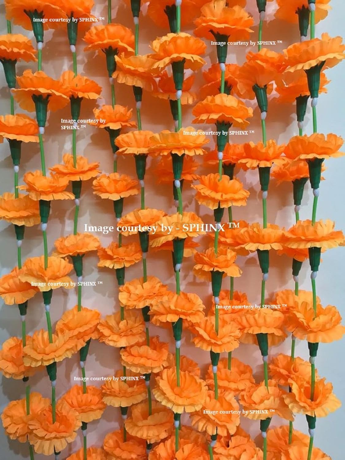 SPHINX Re-usable Traditional Artificial marigold flowers fabric garlands for Festive Pooja Wedding Housewarming Diwali Decorations (Approx 5.5 ft) - (Orange (18FG-Light), 6 Pieces)