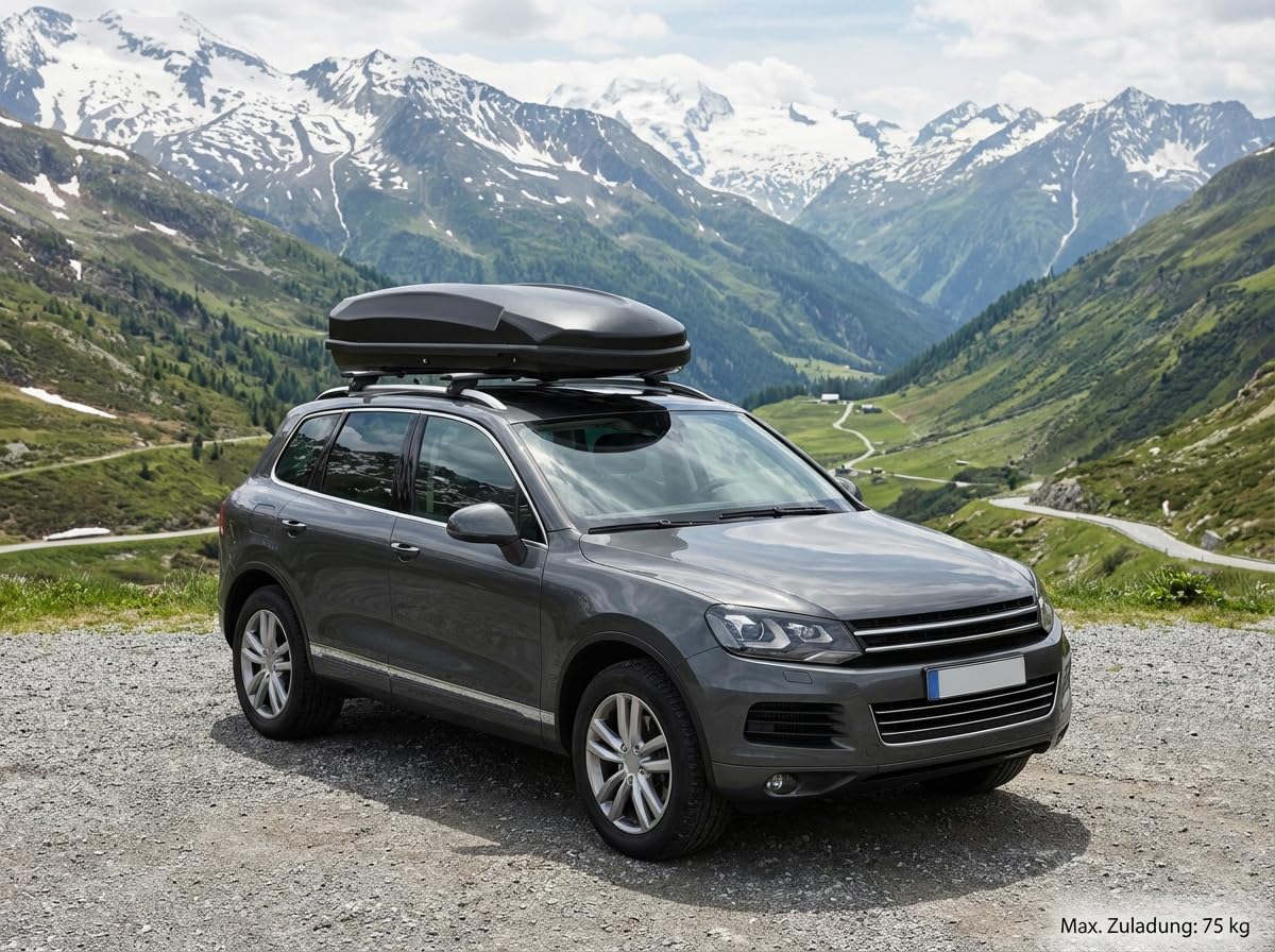 Auto Dachbox Satellite 600 - Dachkoffer Gepäckbox 600 Liter - Autokoffer Dach Box abschließbar Zentralverriegelung - universal geeignet für PKW Van SUV - schwarz matt