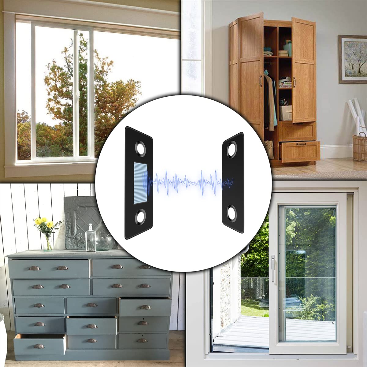 4 calamite ultra sottili, in acciaio inox, autoadesive, chiusura magnetica per porte scorrevoli, cucina, finestre, armadio (nero)