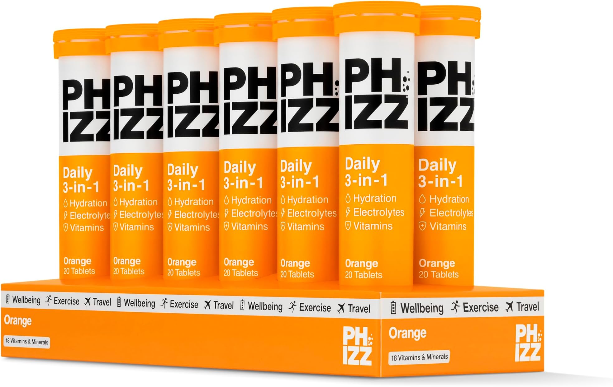 Phizz Electrolytes, Multivitamin & Hydration Tablets - 240 Effervescent Rehydration Electrolyte Tablets - 18 Vitamins & Minerals, Vitamin C, Vegan, Vegetarian & Low Calorie (Orange, 240 Tablets)