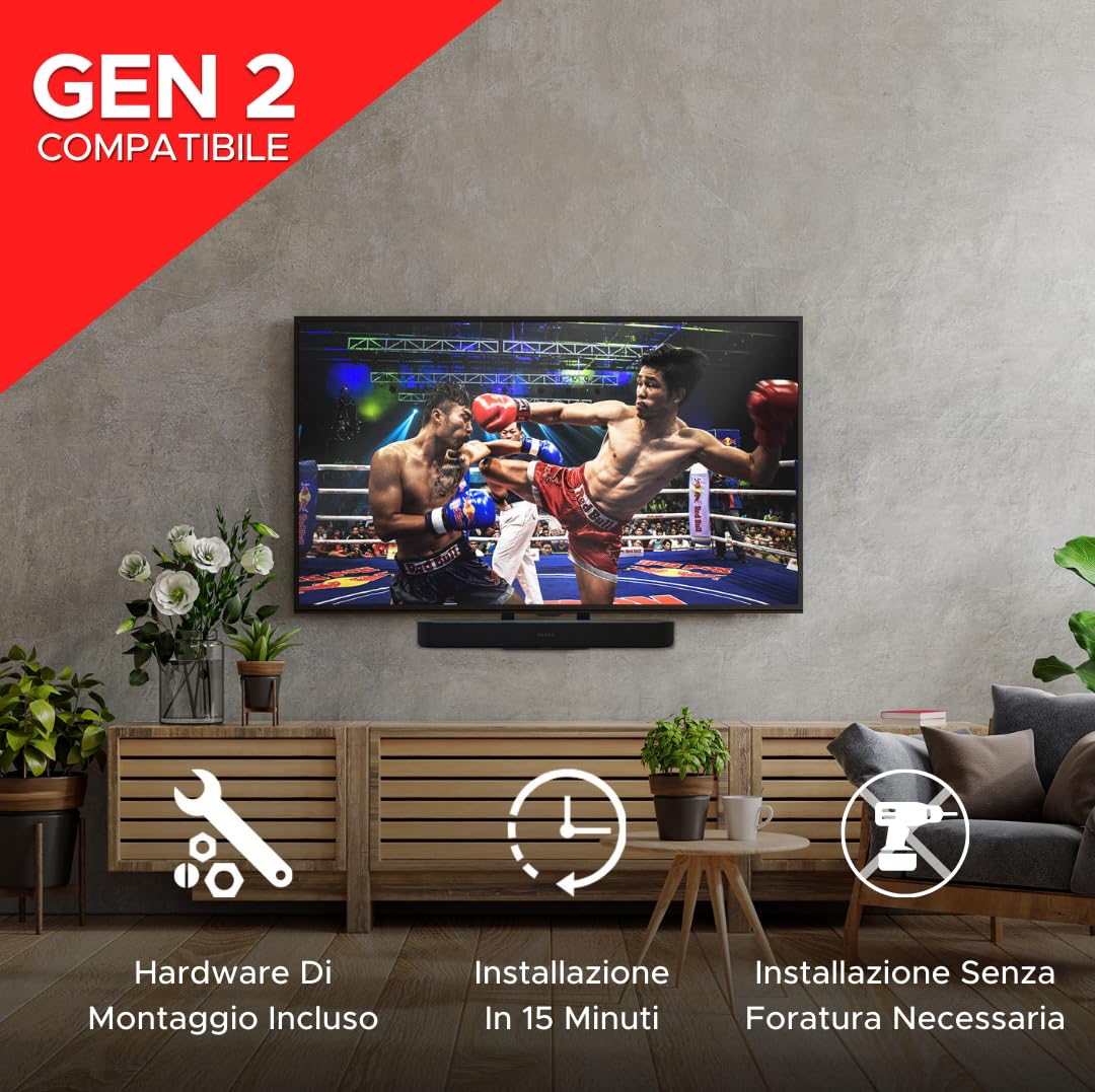 Sound bass Supporto TV per Soundbar Beam, Sotto il TV, Nero | Compatibile con Sonos Beam Soundbar Generazione 1 & 2, Staffa di Montaggio per Appendere al TV, Kit Hardware Completo Incluso