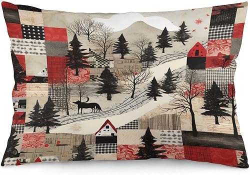 Fundas de cojín para exteriores, parches de Navidad con escenas de invierno, fundas de almohada decorativas de Navidad, funda de almohada con