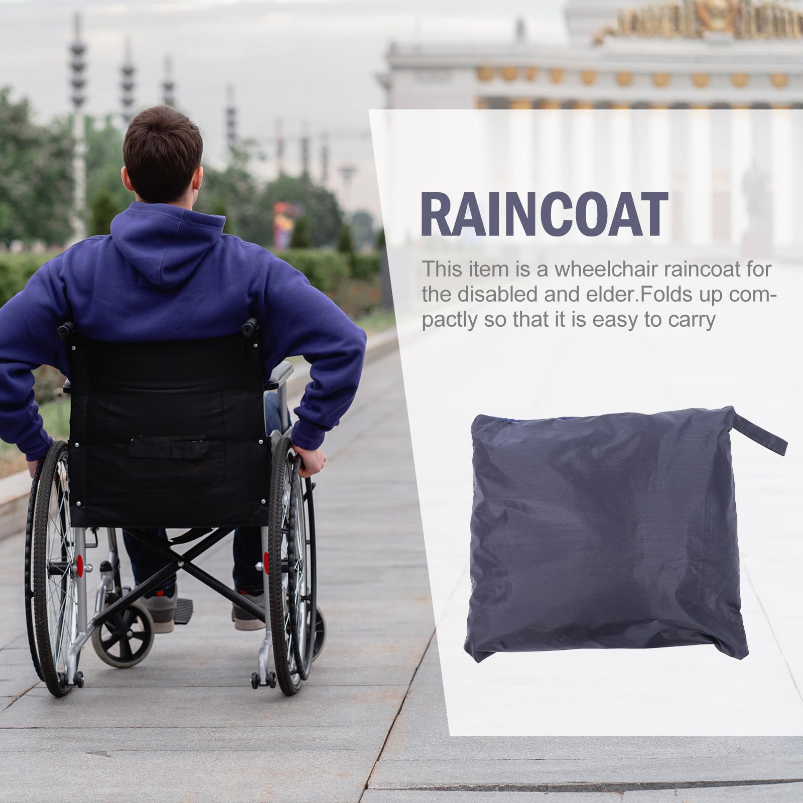 Poncho de Pluie Imperméable pour Fauteuil Roulant Capuche, Léger et Portable en Polyester Taffetas et Pvc, pour Randonnée et Camping Toutes Saisons