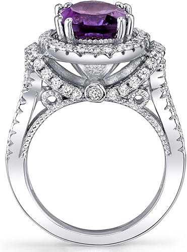 Vista 2 de PEORA Anillo de galería de amatista para mujer, plata de ley 925, piedra natal auténtica, forma ovalada grande de 2.25, 0.394 x 0.315 in, tamaños 5