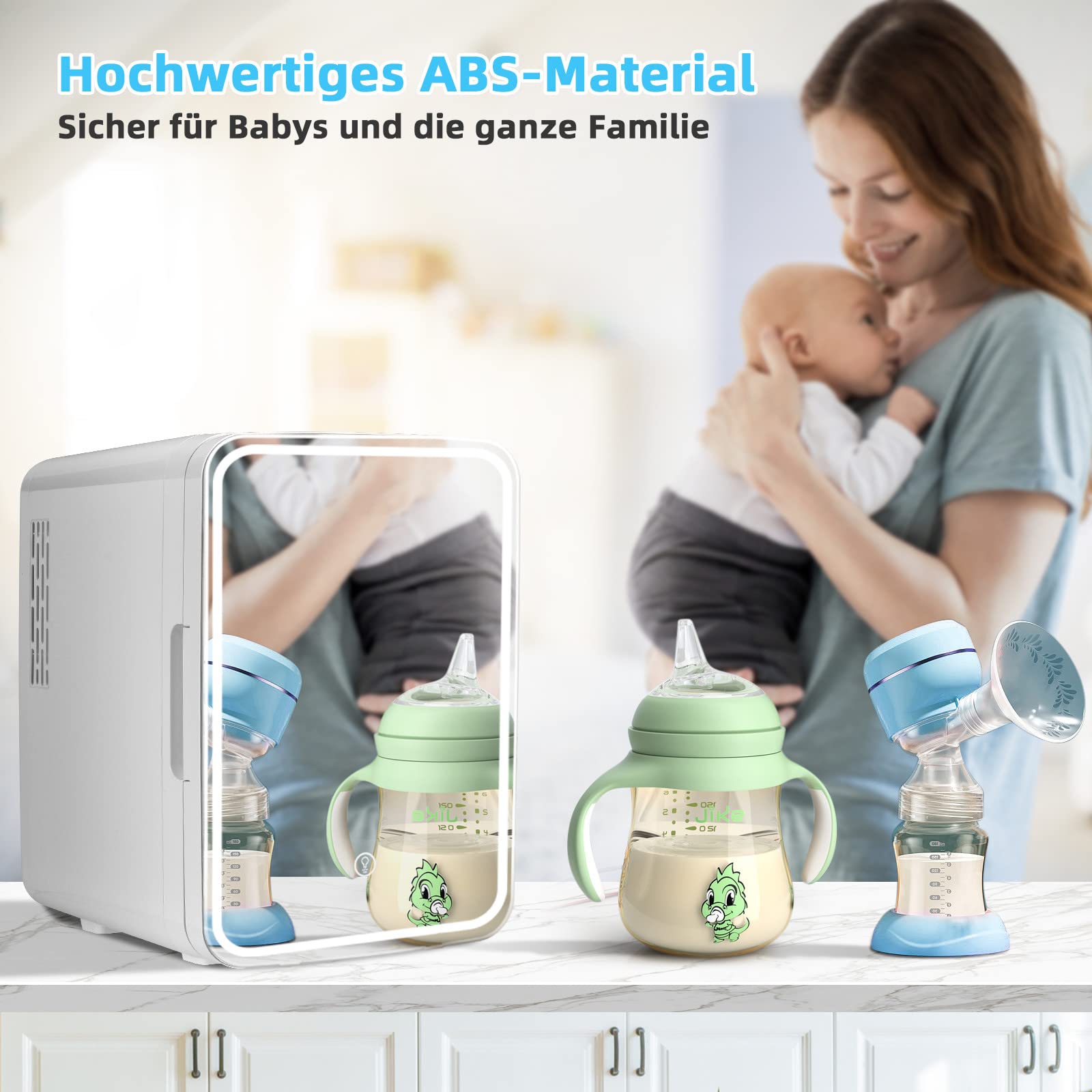 RELAX4LIFE Mini-Kühlschrank 10 L, Kosmetika-Kühlschrank für Kühler & Heizen mit 3 Helligkeitsstufen Einstellbarem LED-Licht&Spiegel&Abnehmbaren Regalen, Tragbarer Getränkekühlschrank für Zuhause
