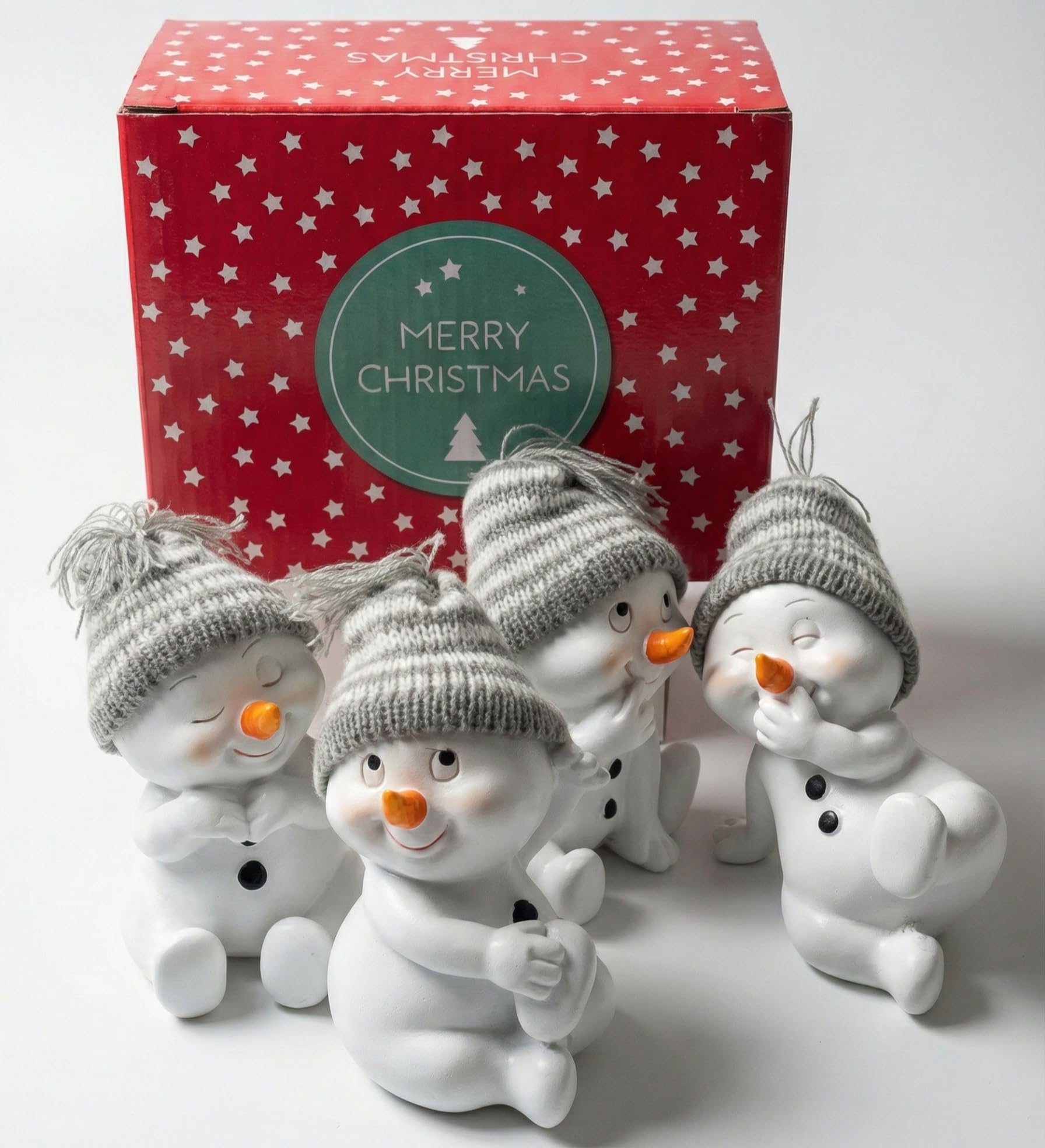 Khevga Grey Sitting Christmas Decoration Figurines Snowman 4 Pieces