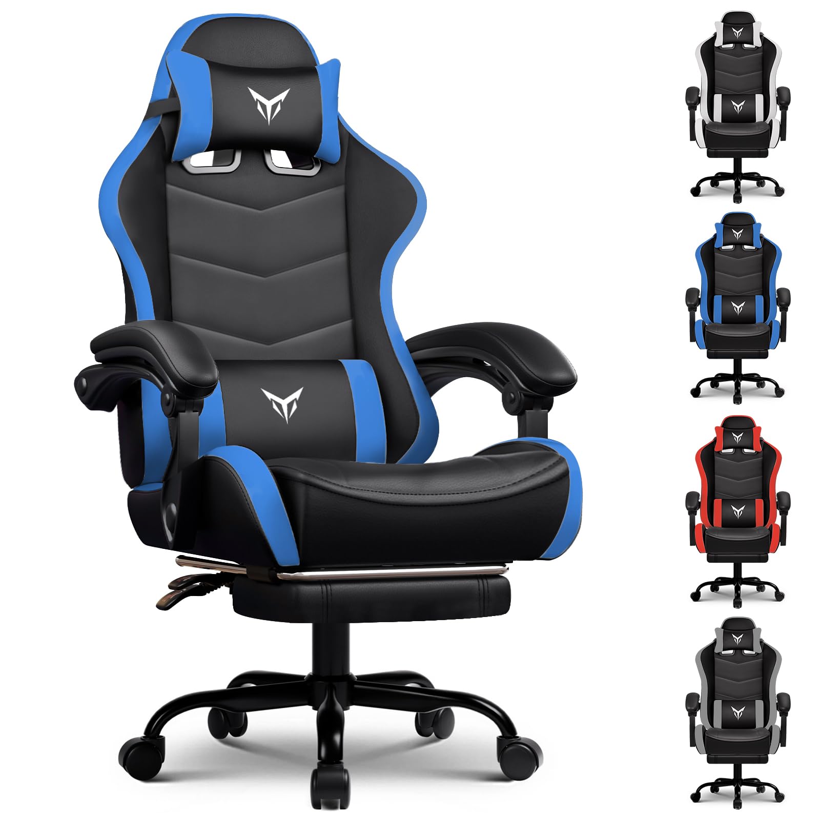 GTPLAYER Gaming Chair with Footrest, Video Game Chairs Racing Style PC Game Chairs 350lbs for Adults - Padded High Back Ergonomic Reclining Silla Gamer, Linkage Armrest, Blue The Forest Stewardship Council