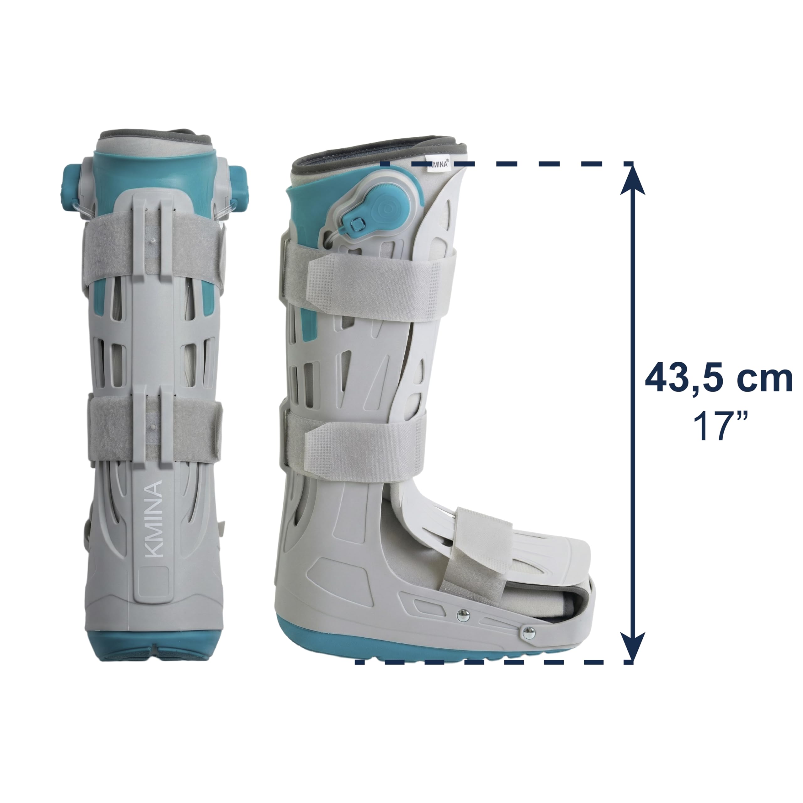 KMINA Tutore Walker Alto Gonfiabile S (Taglie 35,5 a 39,5), Stivale Ortopedico per Immobilizzazione di Piede e Caviglia, Regolazione Pneumatica con Valvola, Unisex Destro o Sinistro