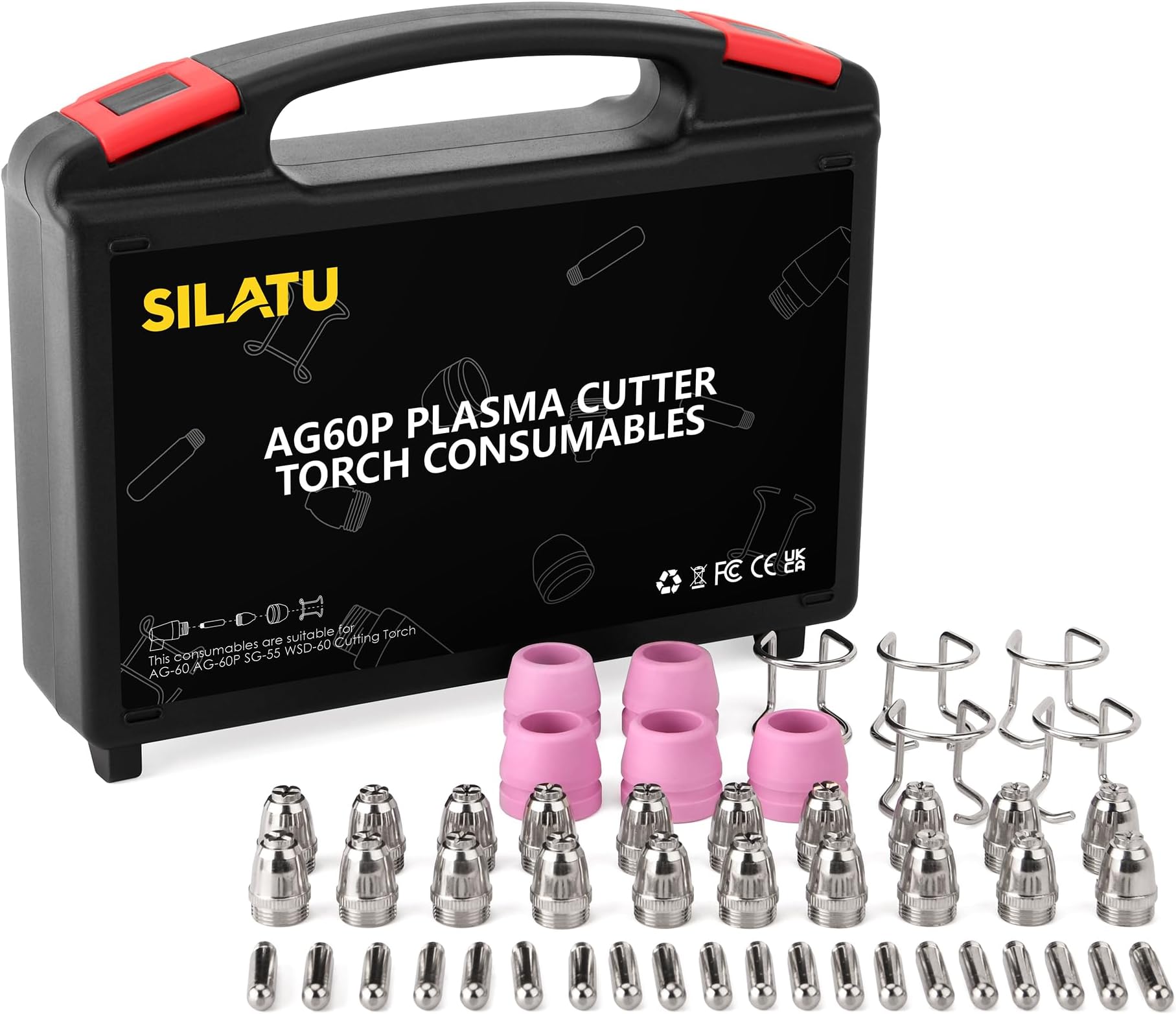 50Pcs AG60P Plasma Cutter Torch Consumables, .040'' SG-55 AG-60 WSD-60 Plasma Cutter Accessories for STC750P, STC650P, STC550P, CUT55 Plasma Cutter