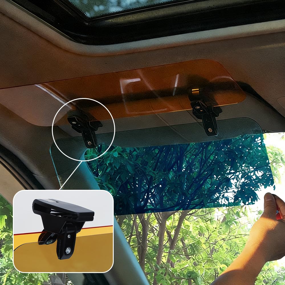 Estensore per parasole per auto, 2 in 1, antiriflesso, doppia clip, 180°, protezione dai raggi UV, per auto, SUV, furgoni, camion, sedile anteriore conducente o passeggero