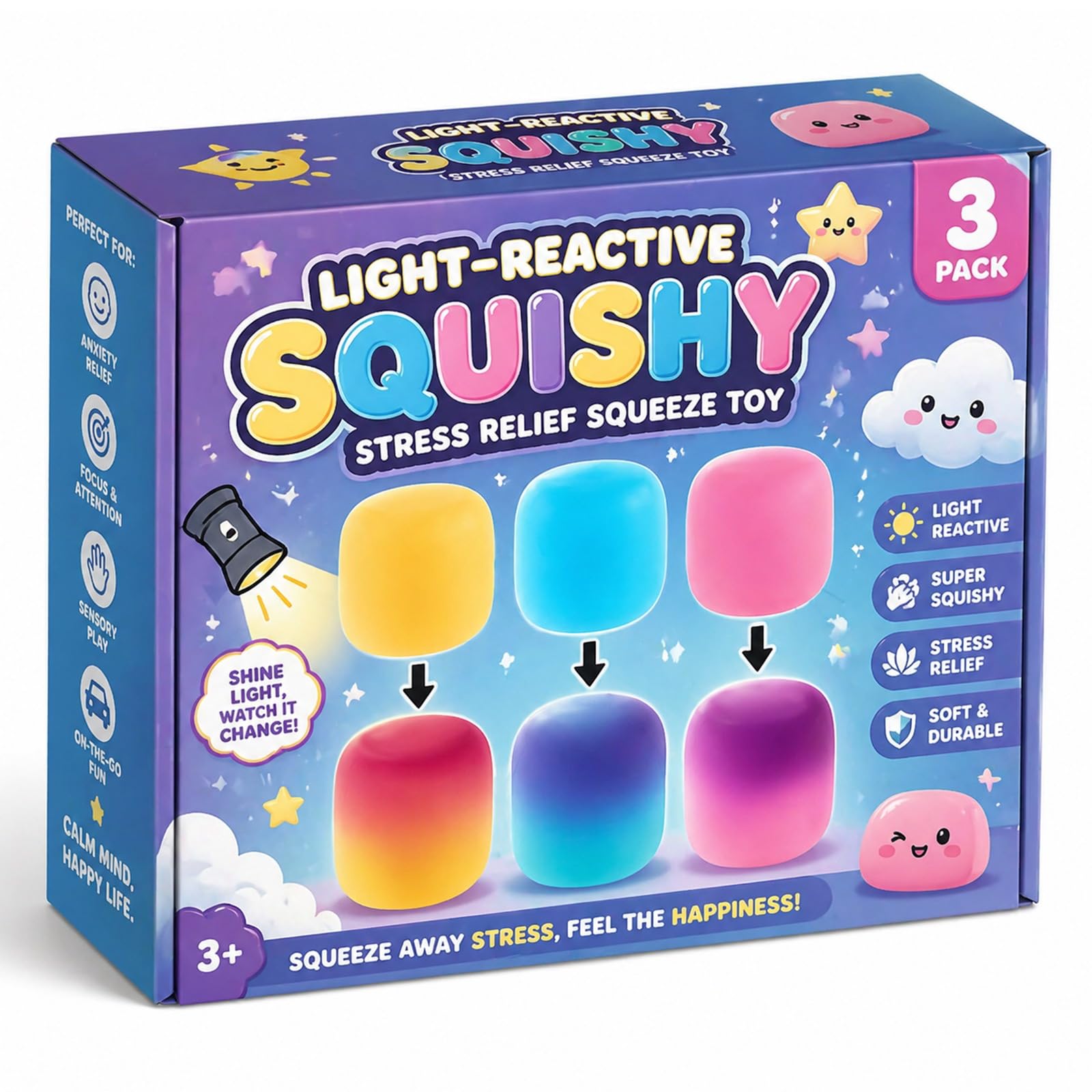 Stress Balls, Squishy Stress Balls Sensory Squeeze Ball for Kids Adults Squishy Fidget Toy Stress Relief Squishy Hand Exercise Balls Sensory Toys for Anxiety Alleviation (E（3pcs）)