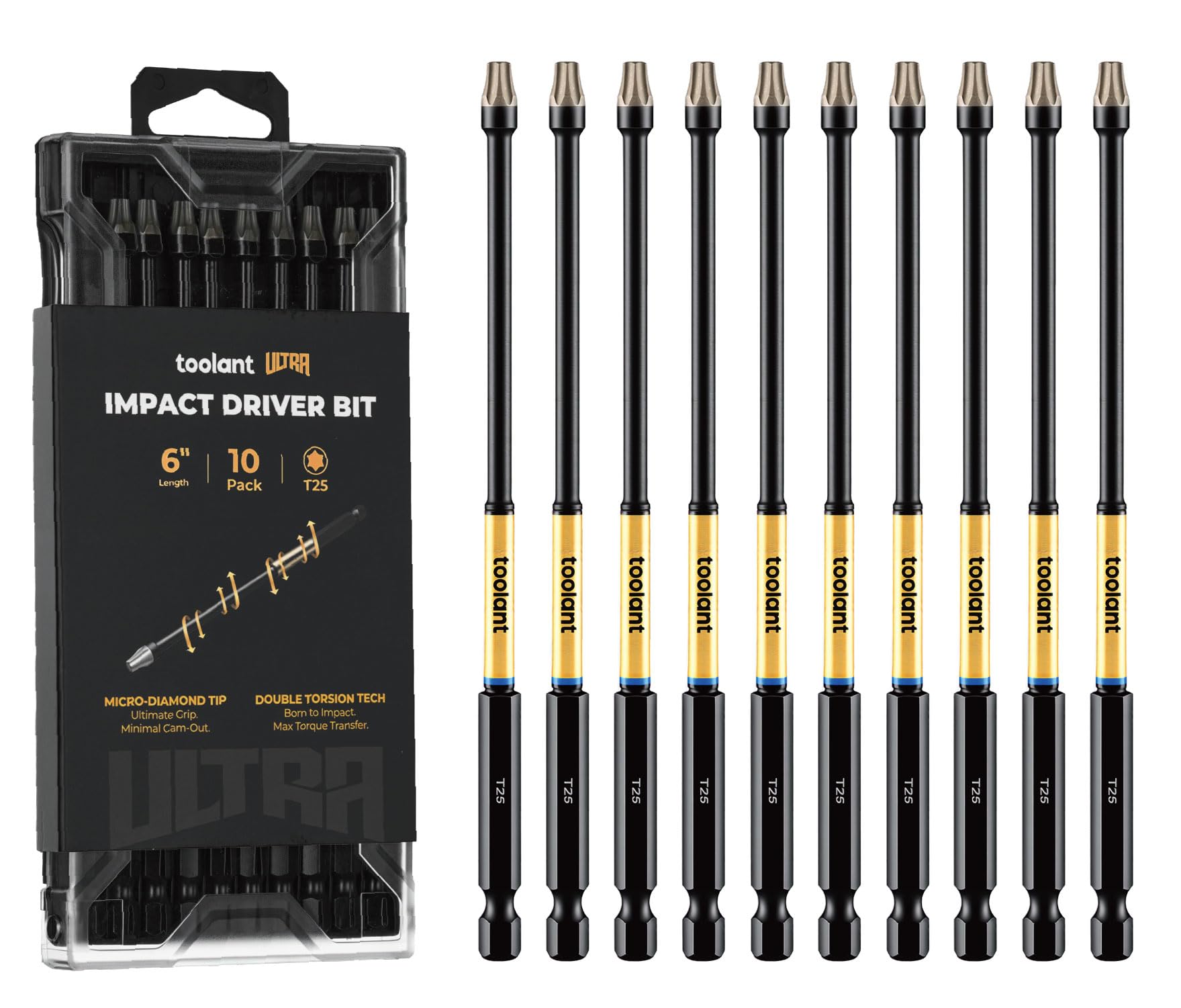 toolant T25 6" Impact Torx Bits, 1/4" Hex, S2 Steel, 10-Piece Set