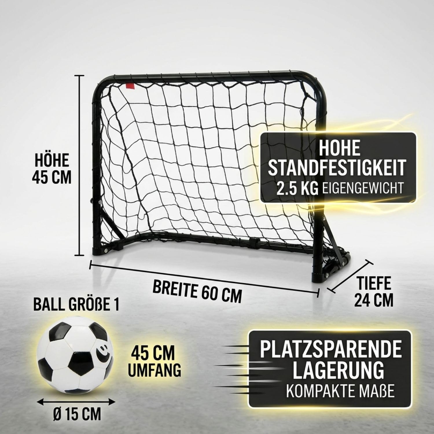 Best Sporting Mini Fussballtor | Fussballtore 2er Set - ideal als Fussball Geschenke Jungen | Inklusive Ball Größe 1, Luftpumpe, Erdanker zur Fixierung und Saugnäpfe für Glatte Oberfläche 60x45x24 cm