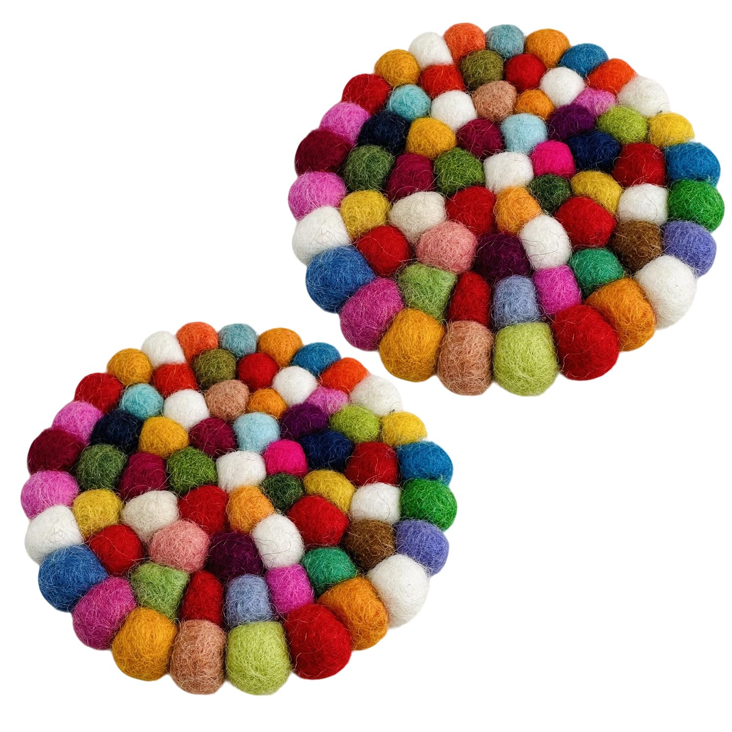 2 Pack Wool Feel Coasters, Handmade Rainbow Felt Coasters for Drinks