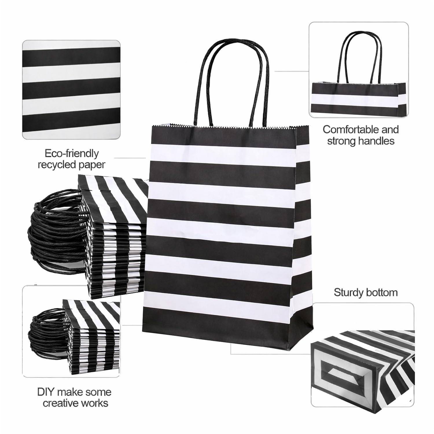 Black & White Gift Bags - Party Favors & Retail -3