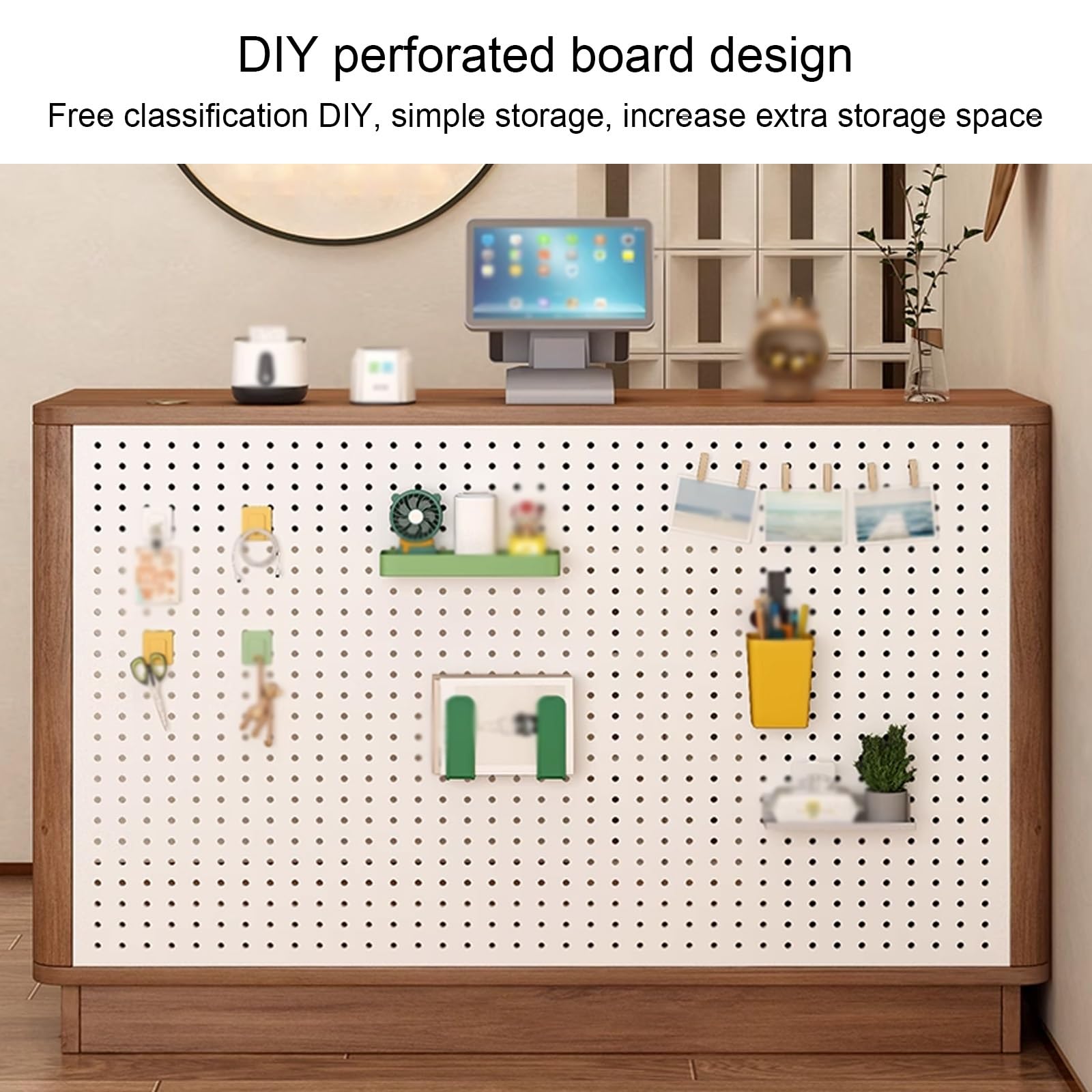 Bureau de réception moderne avec panneau perforé, support de registre de vente au détail, grand bureau pour bureau, entreprise, restaurant, beau salon, magasin de vêtements – Polyvalent et fonctionnel