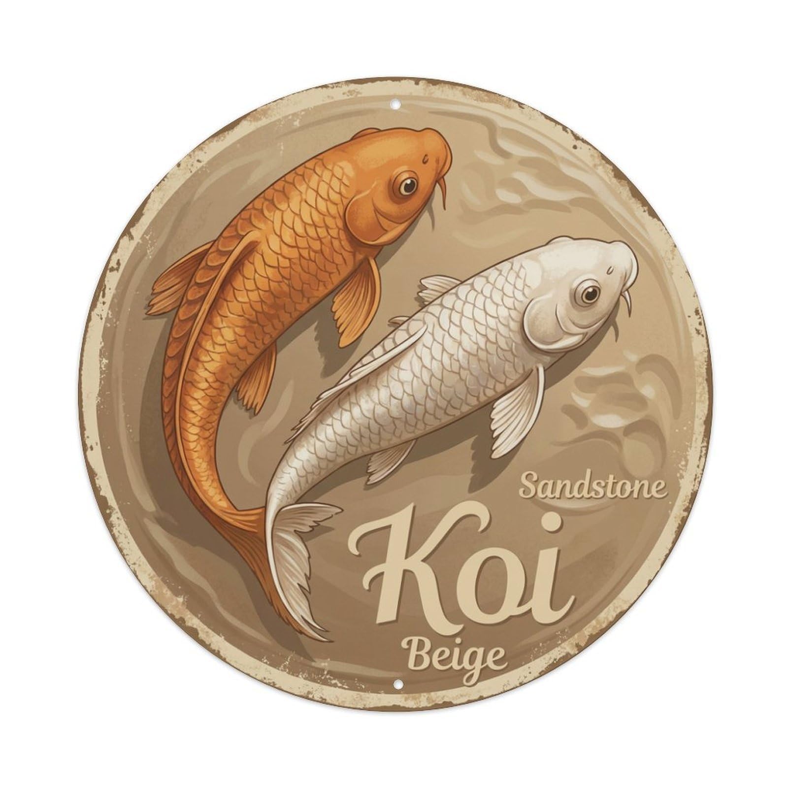 Koi Fish Sandstone Beige Waters Desert Warm Neutral Earthy Metal Tin Sign