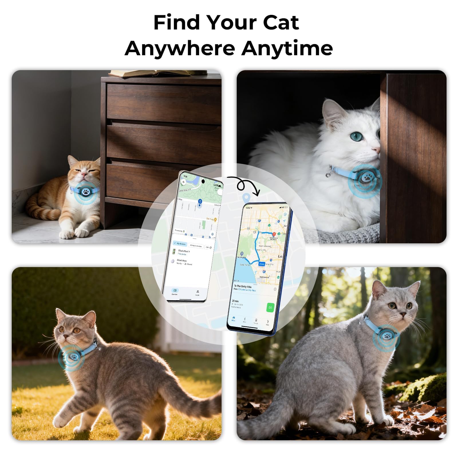 Tracker pour chat - Dispositif de localisation du collier pour chat - Compatible avec iOS et Android