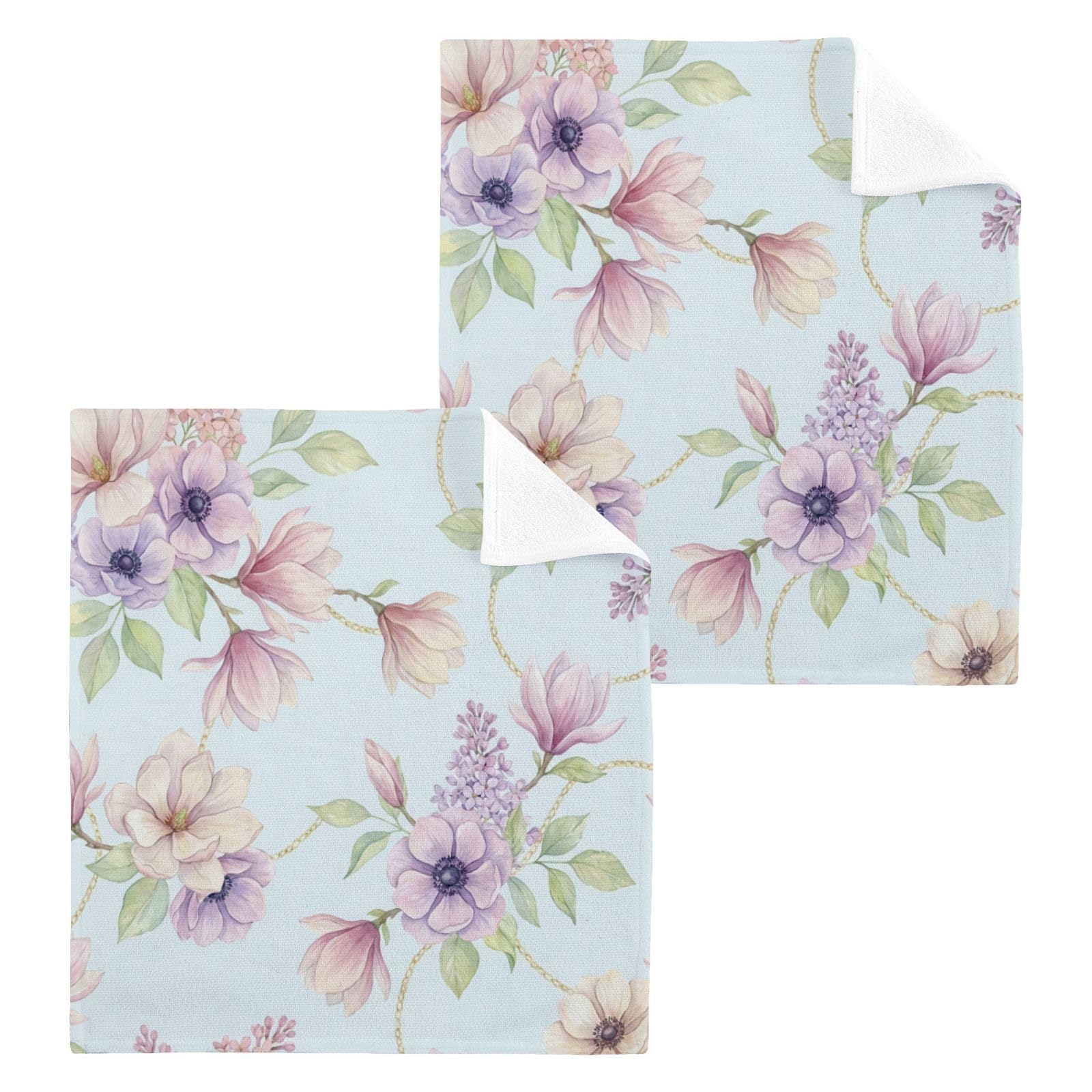 BOESI Magnolia Anemone Pattern 12x12in Cotton Washcloth,Face Towel