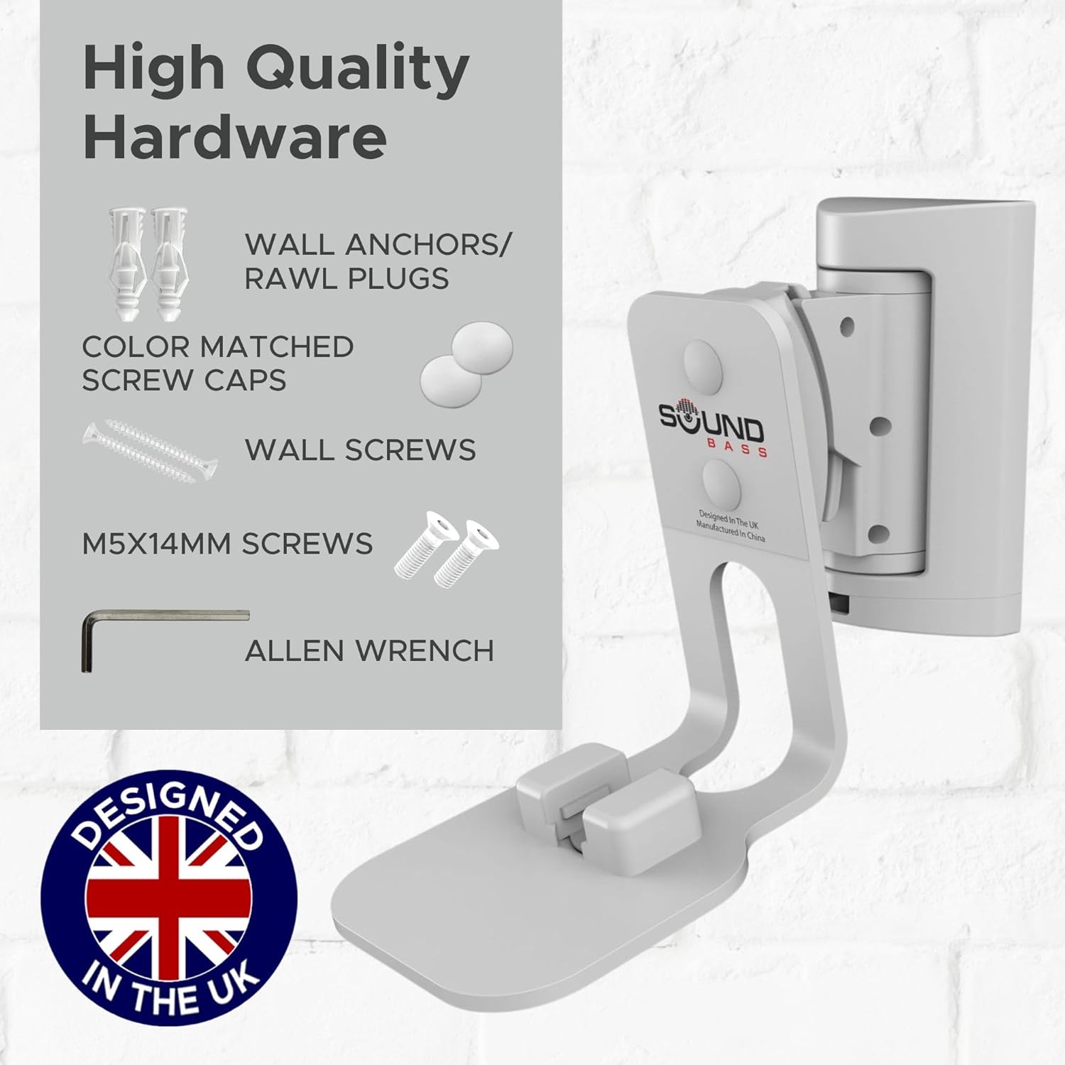 Sound Bass ONE Wall Mount Bracket, Tilt and Swivel, White, Twin (2pcs), Compatible with Sonos ONE, ONE Gen 2, ONE SL & Play:1, Effortless Installation, Includes Mounting Kit, Double, Pair