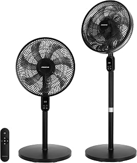 Aigostar Ventilador de Pie Silencioso, Oscilación de 120º, 7 Aspas, Mando a Distancia, Pantalla Táctil, Temporizador 12 h, 3 Velocidades, 3 Modos, Ventilador de Pie y de Sobremesa 2 en 1, 91/125 cm