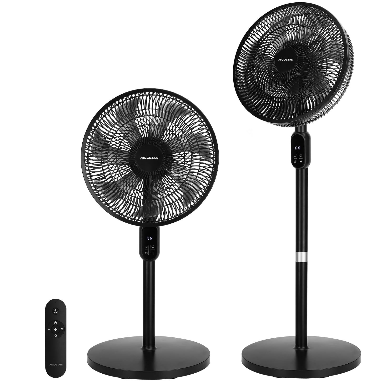 Aigostar Ventilador de Pie Silencioso, Oscilación de 120º, 7 Aspas, Mando a Distancia, Pantalla Táctil, Temporizador 12 h, 3 Velocidades, 3 Modos, Ventilador de Pie y de Sobremesa 2 en 1, 91/125 cm